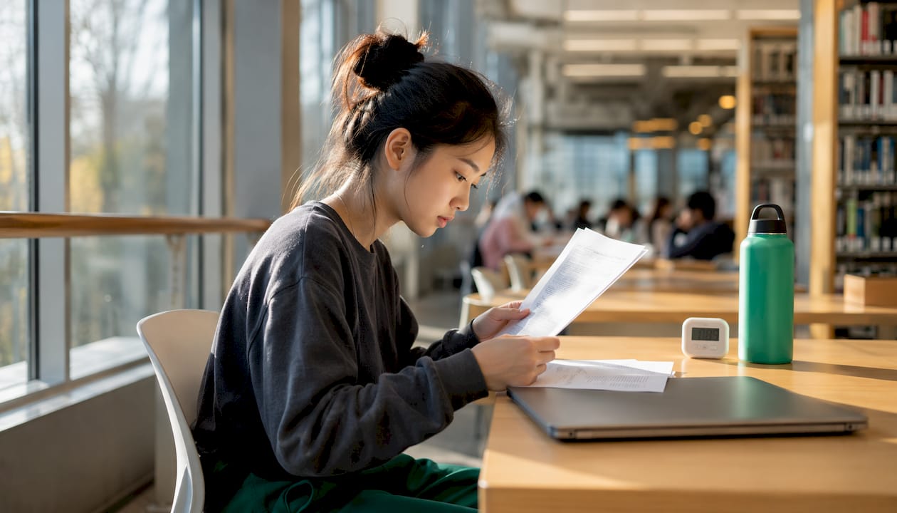 Student preparing for admission test at desk