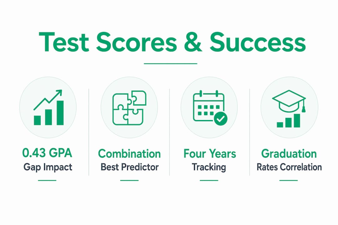 Infographic showing key statistics on test scores and university success