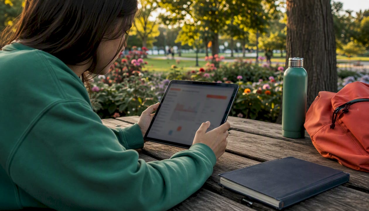 Hands interacting with Bocconi test analytics tablet