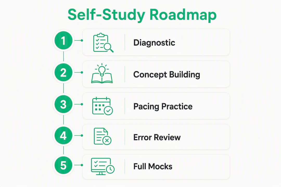 Infographic outlining self-study steps for Bocconi prep
