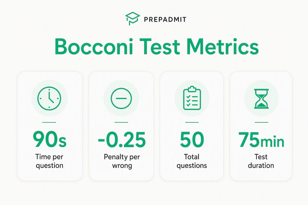Infographic displaying Bocconi test scoring metrics