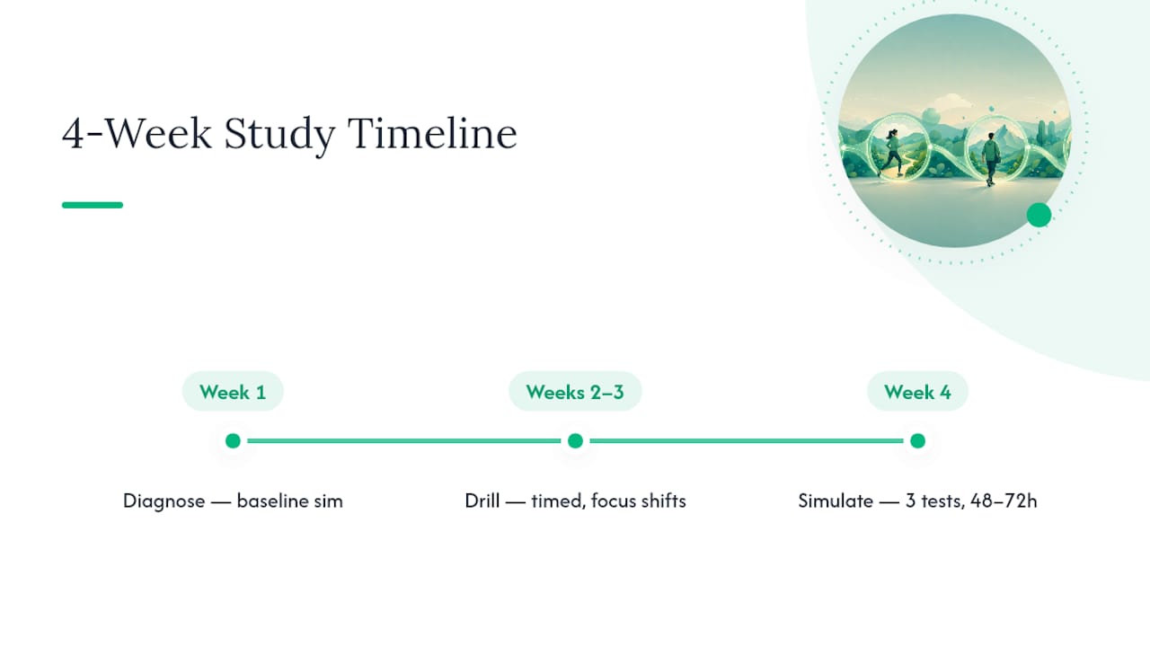 4-week Bocconi Test study program workflow diagram