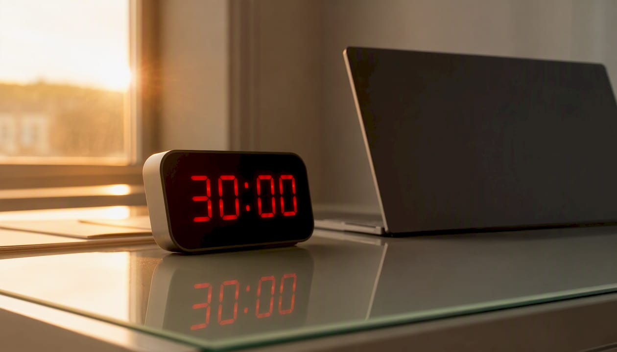 Digital timer counting down during practice exam