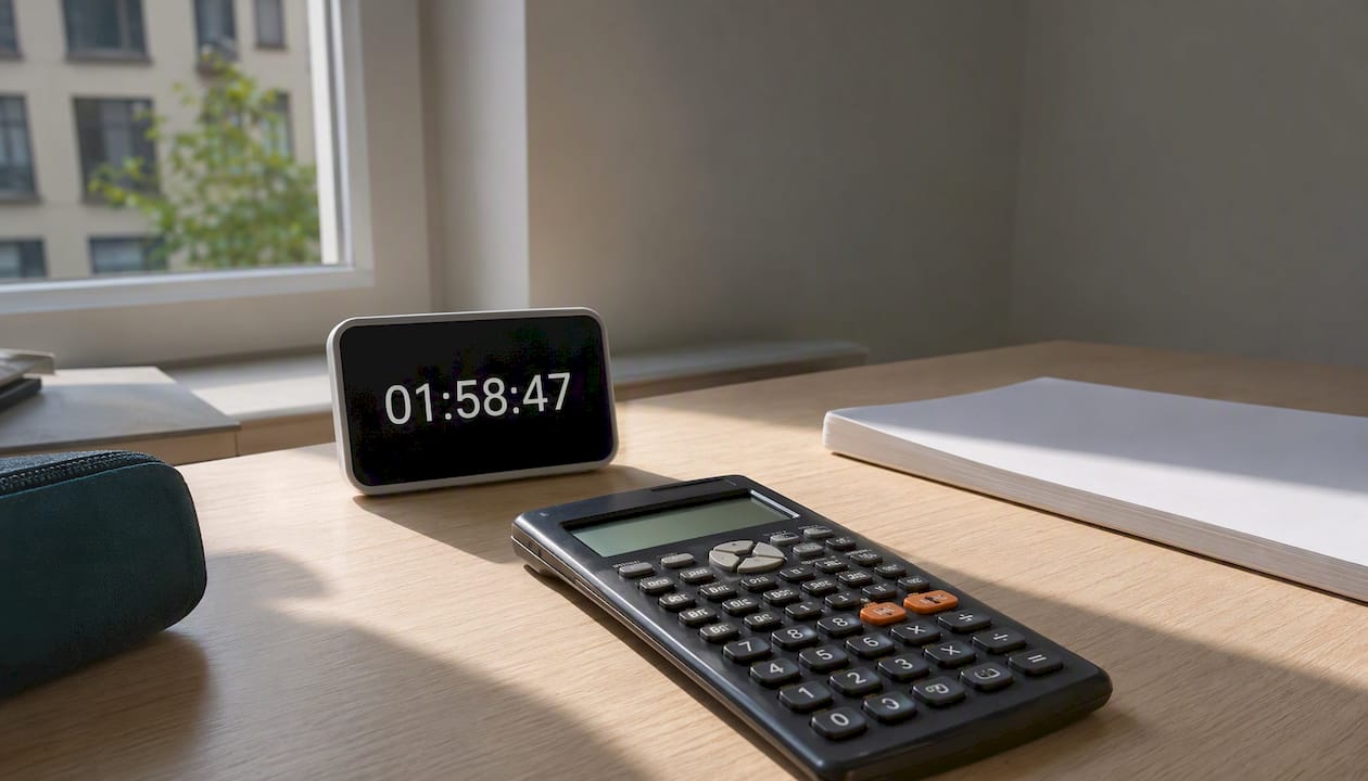 Bocconi test simulation setup with timer and calculator