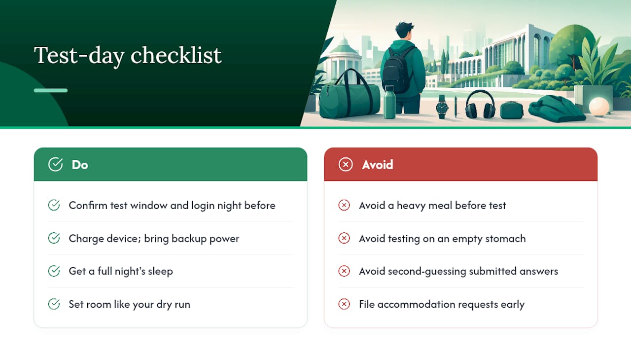 How should you prepare on test day itself? — overview diagram