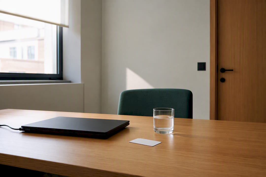 Minimalist clean test room with essentials on desk