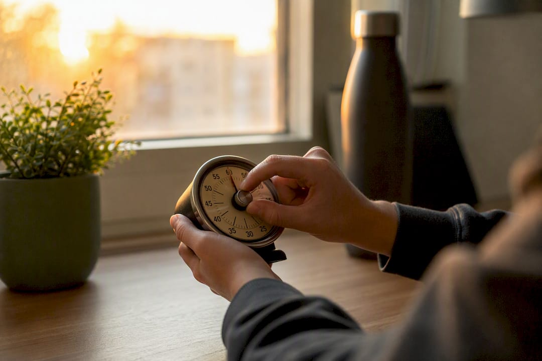 Hands adjusting large analog timer