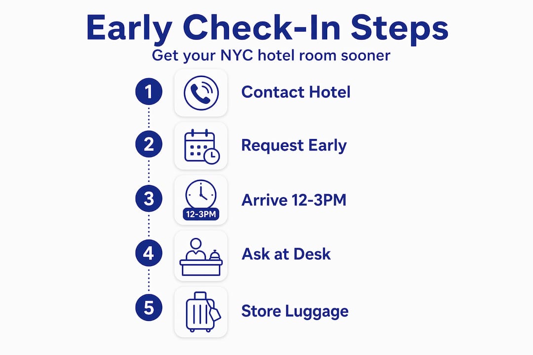 Step-by-step NYC hotel early check-in infographic