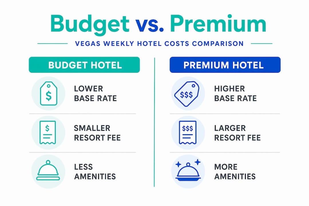 Infographic comparing budget and premium Vegas hotel costs