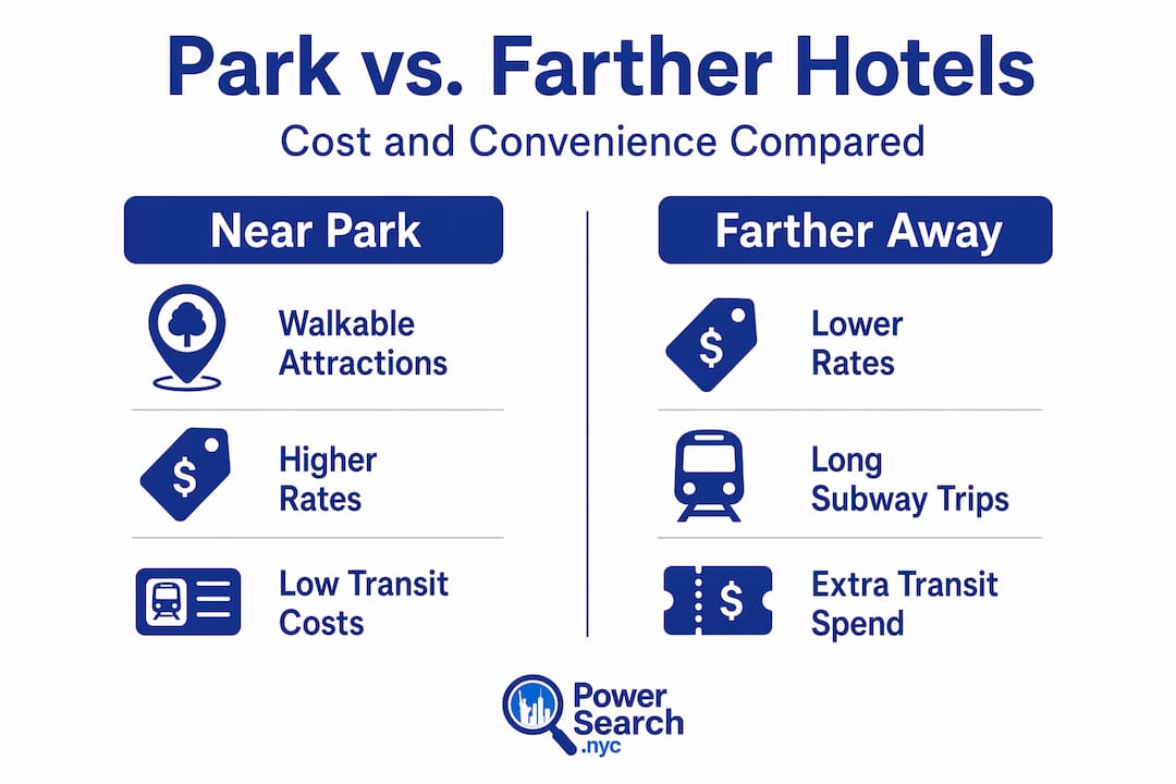 Infographic comparing hotels near park and farther away