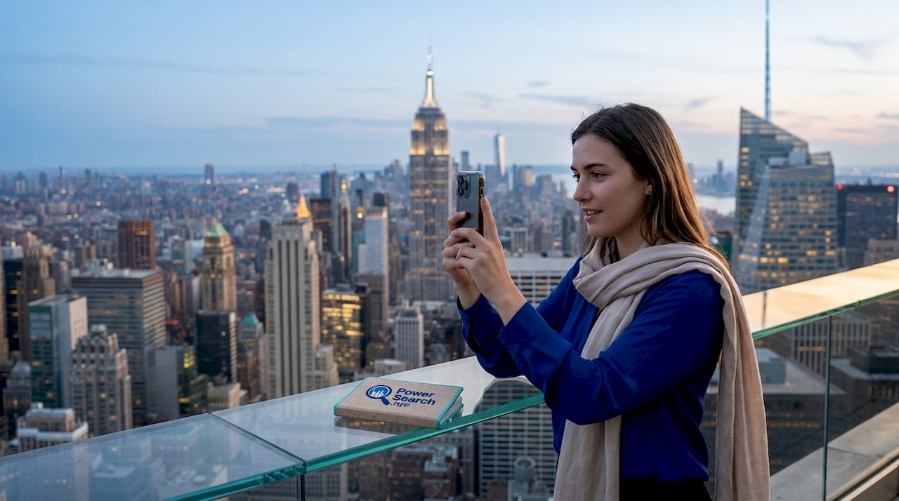 Tourist taking skyline photo at Top of the Rock