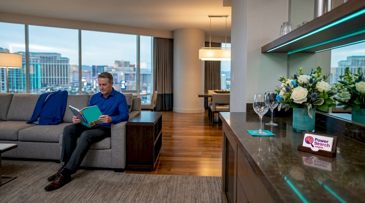 Guest relaxing in luxury Las Vegas hotel suite