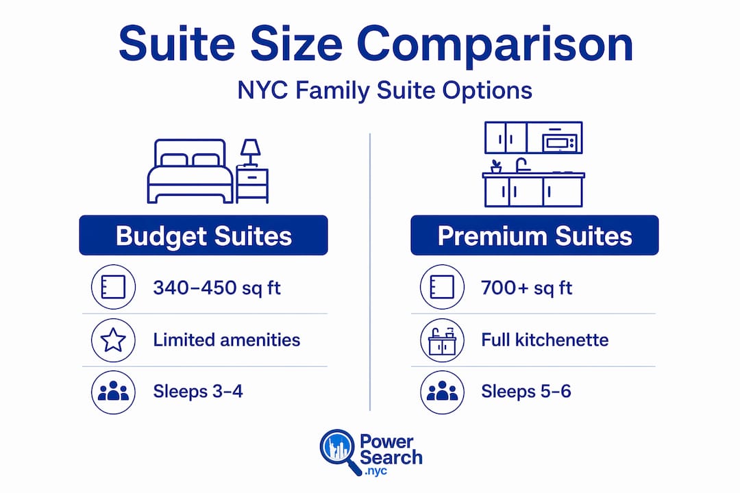 Infographic comparing NYC suite sizes and features