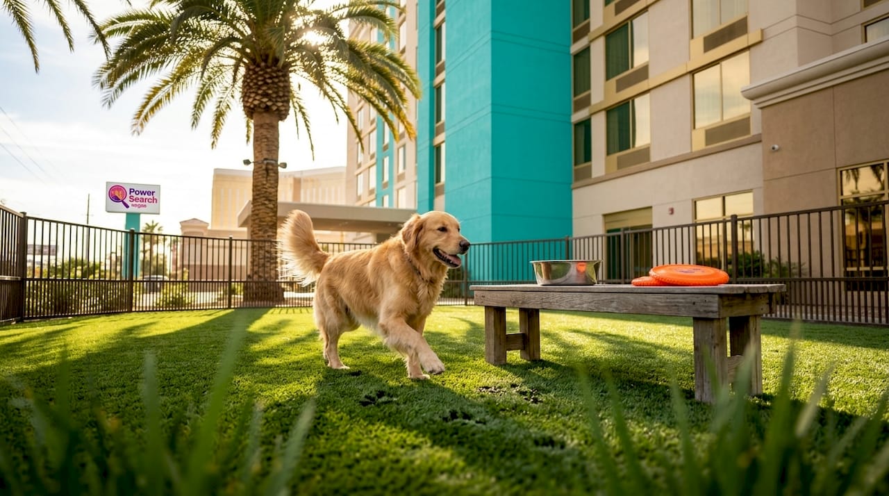 Large dog running in hotel dog park
