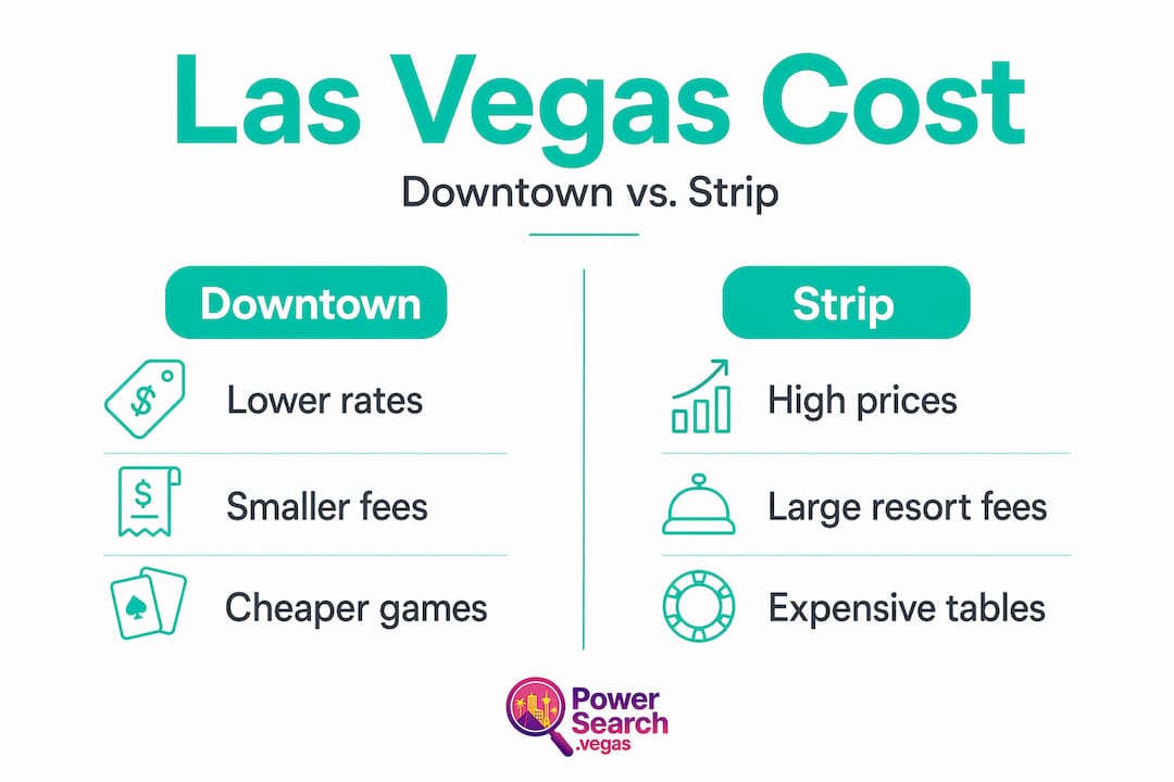 Infographic shows downtown versus Strip cost comparison
