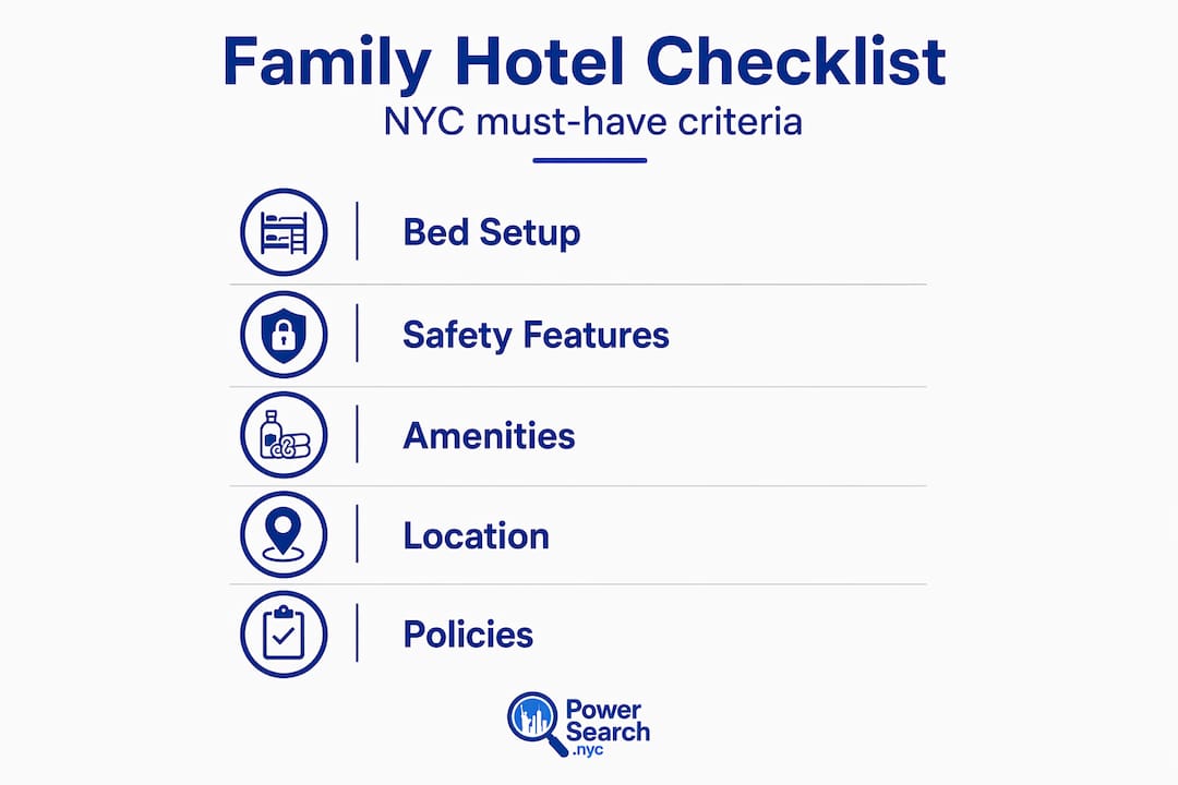 Checklist infographic for key family hotel criteria