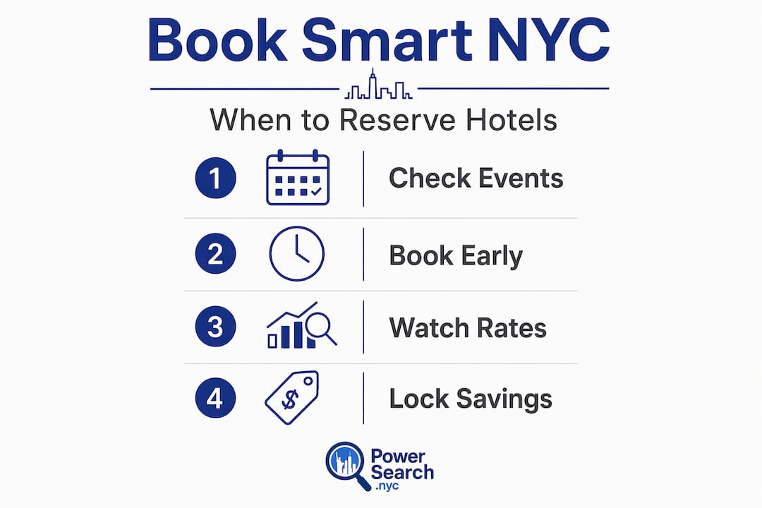 Vertical infographic on smart NYC hotel booking steps