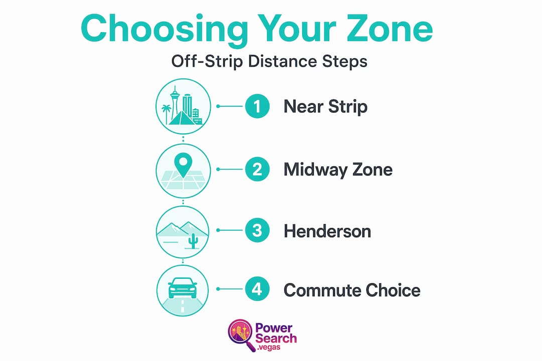Infographic showing steps to choose off-Strip hotel zone
