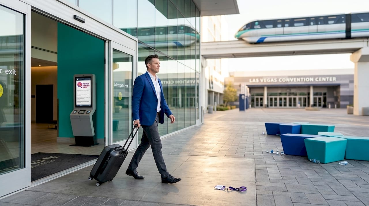 Traveler walks from Westgate to LVCC