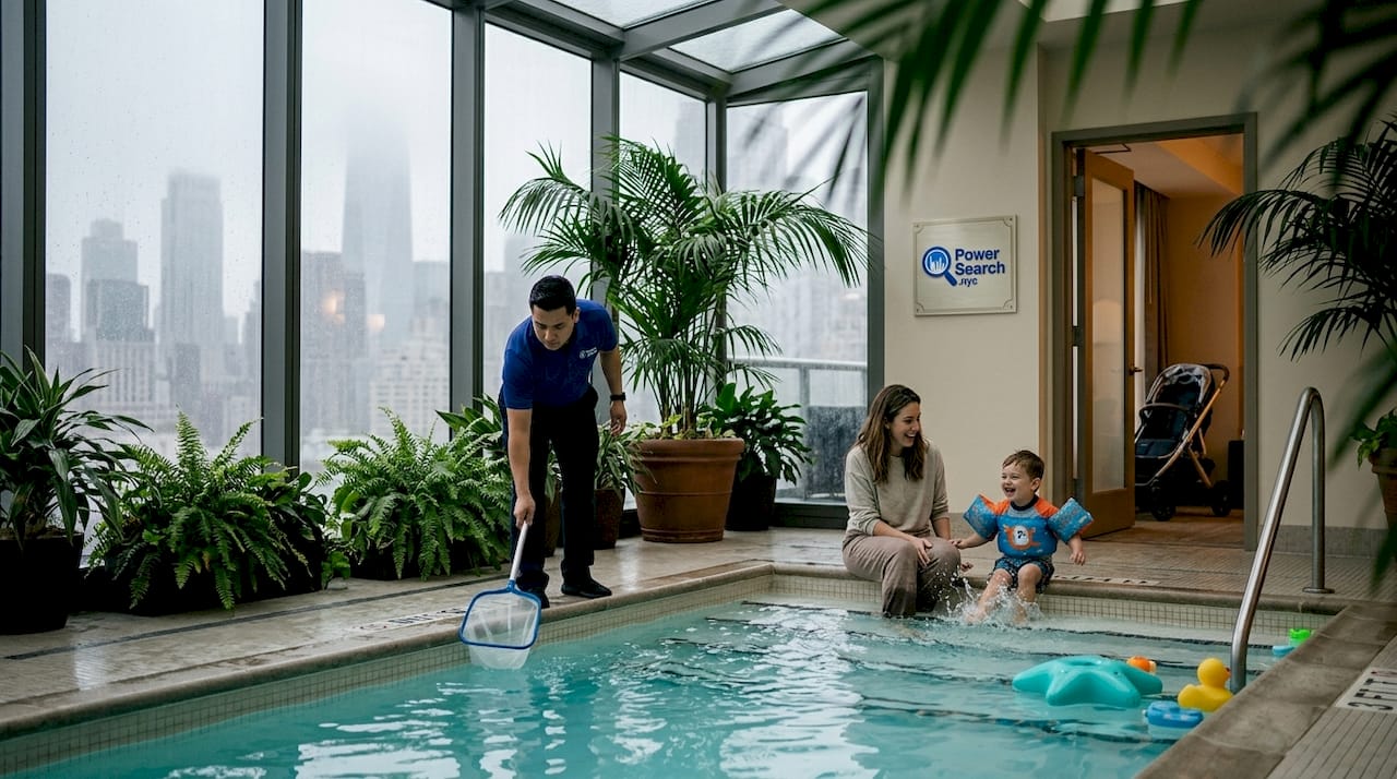 Mother and child at family-friendly hotel pool