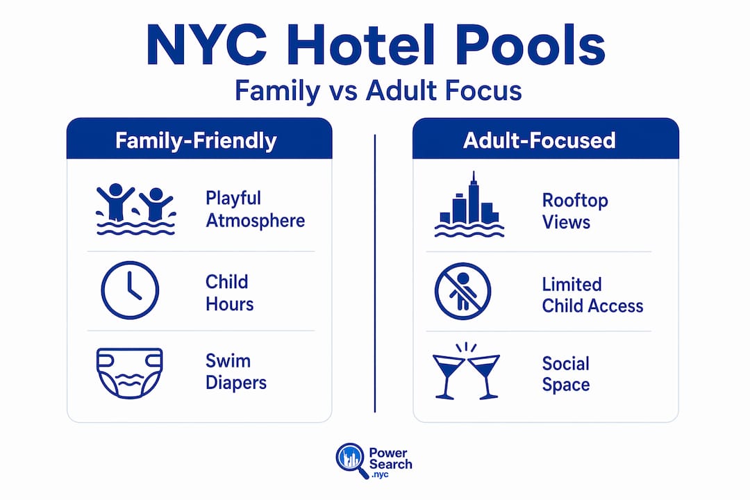 Infographic comparing family and adult hotel pools