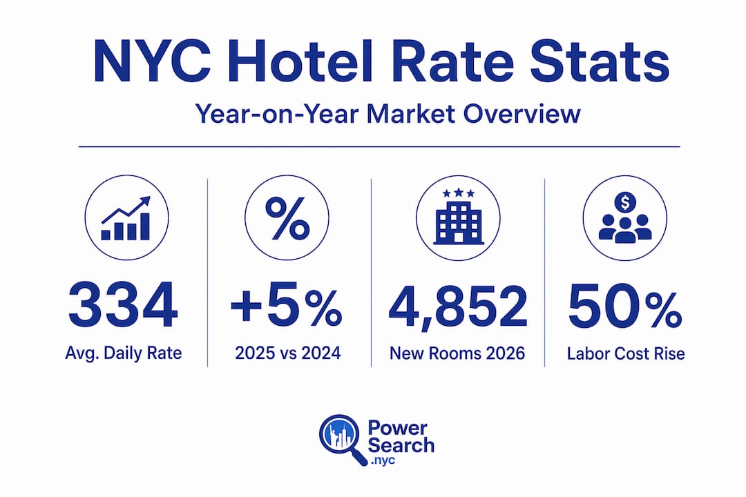 Infographic with NYC hotel rate statistics and trends