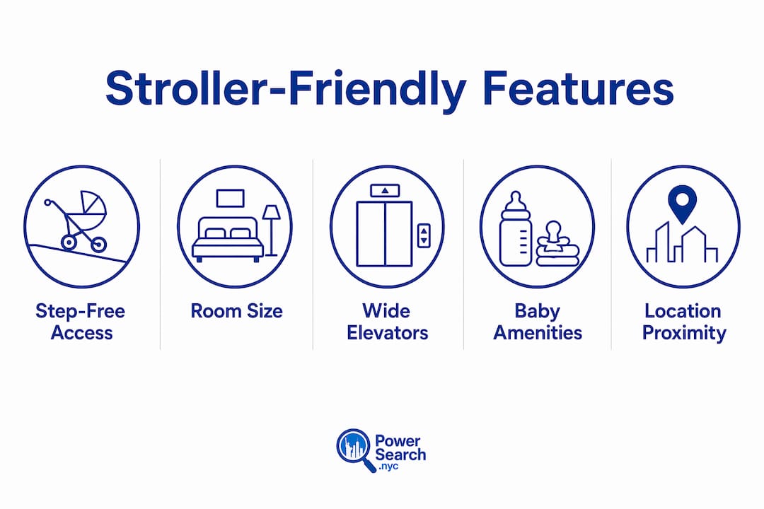 Infographic showing key stroller-friendly hotel features