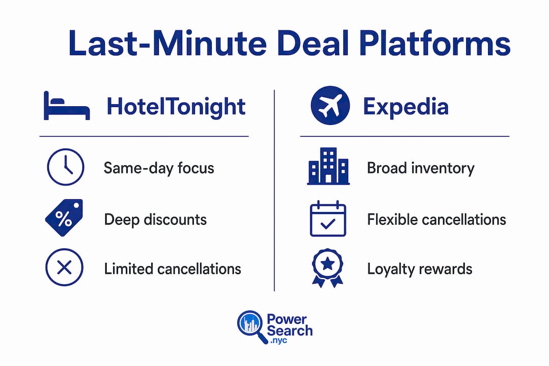 Infographic comparing HotelTonight vs Expedia last-minute deals