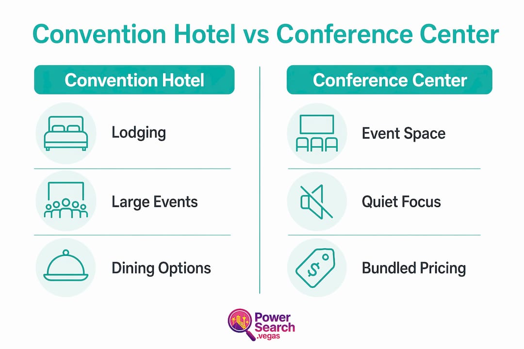 Infographic comparing convention hotels and conference centers
