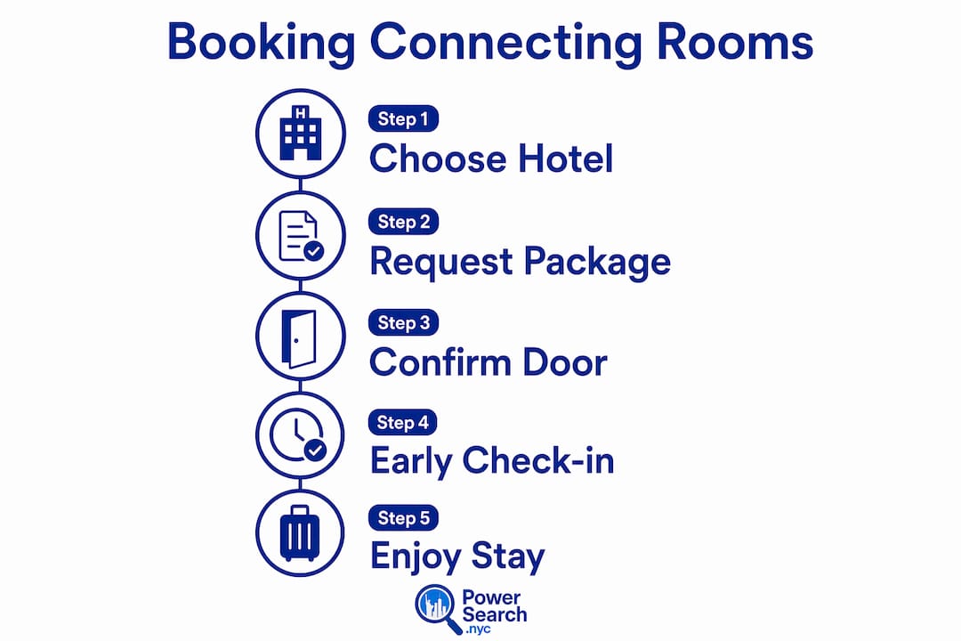 Infographic showing steps to book connecting rooms