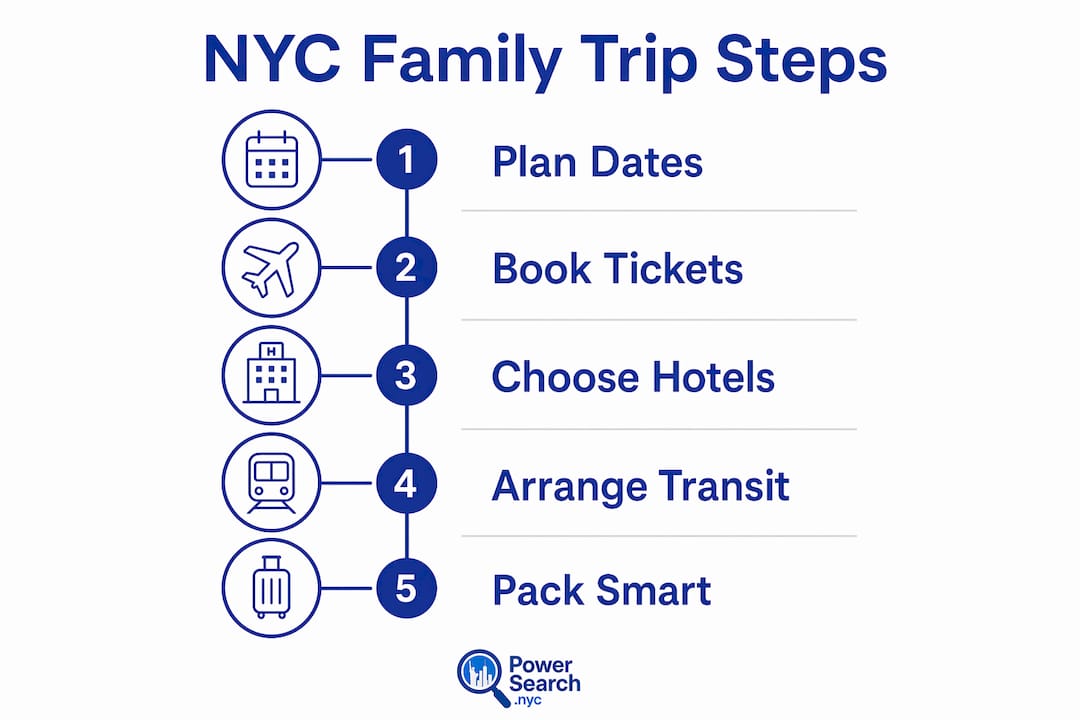 Infographic showing NYC family trip planning steps
