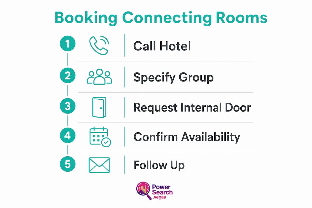 Infographic illustrating booking steps for connecting rooms