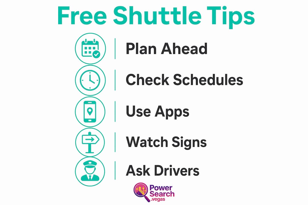 Infographic showing five key tips for using Las Vegas free shuttles