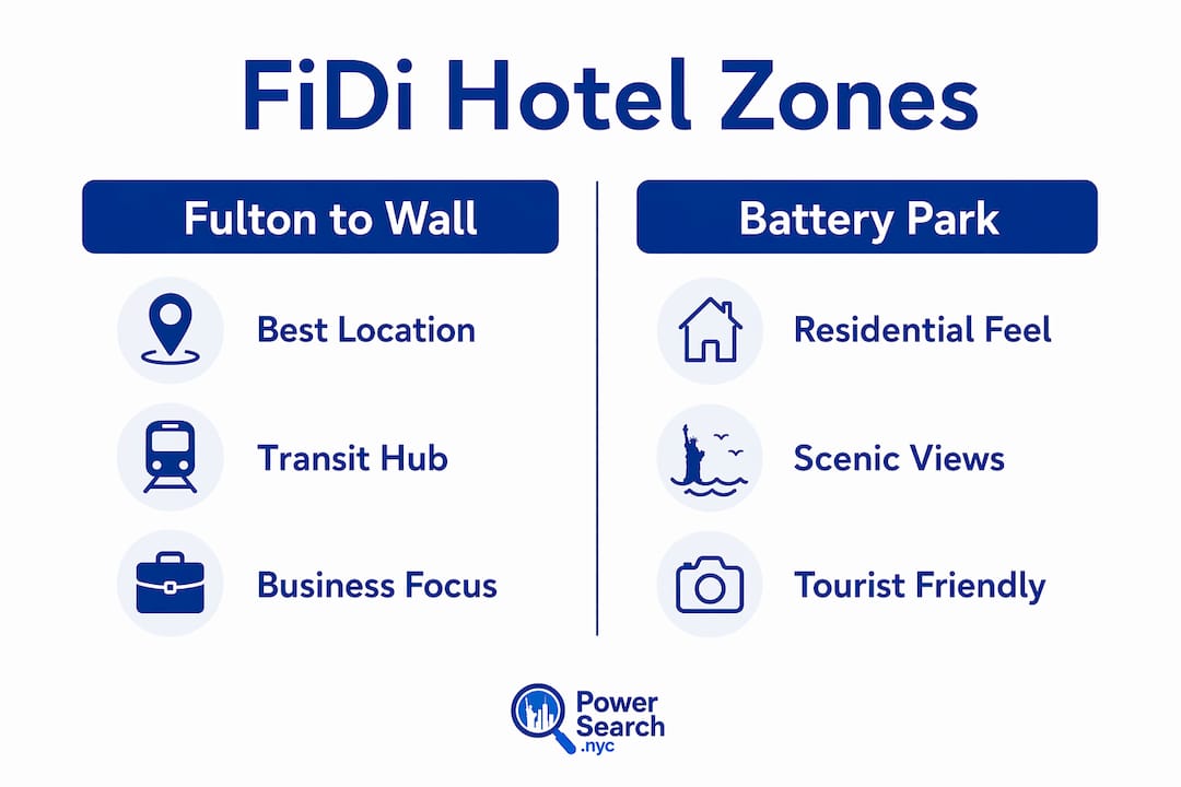 Infographic comparing two key Financial District hotel zones