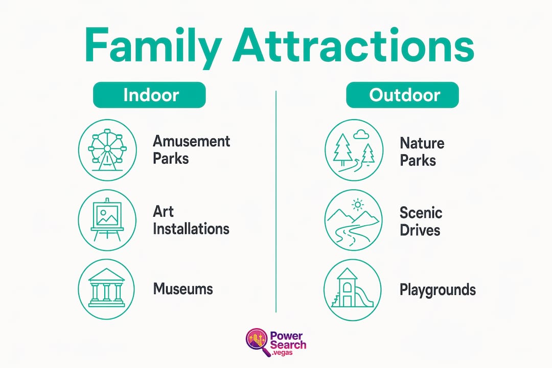 Infographic comparing indoor and outdoor family attractions in Las Vegas