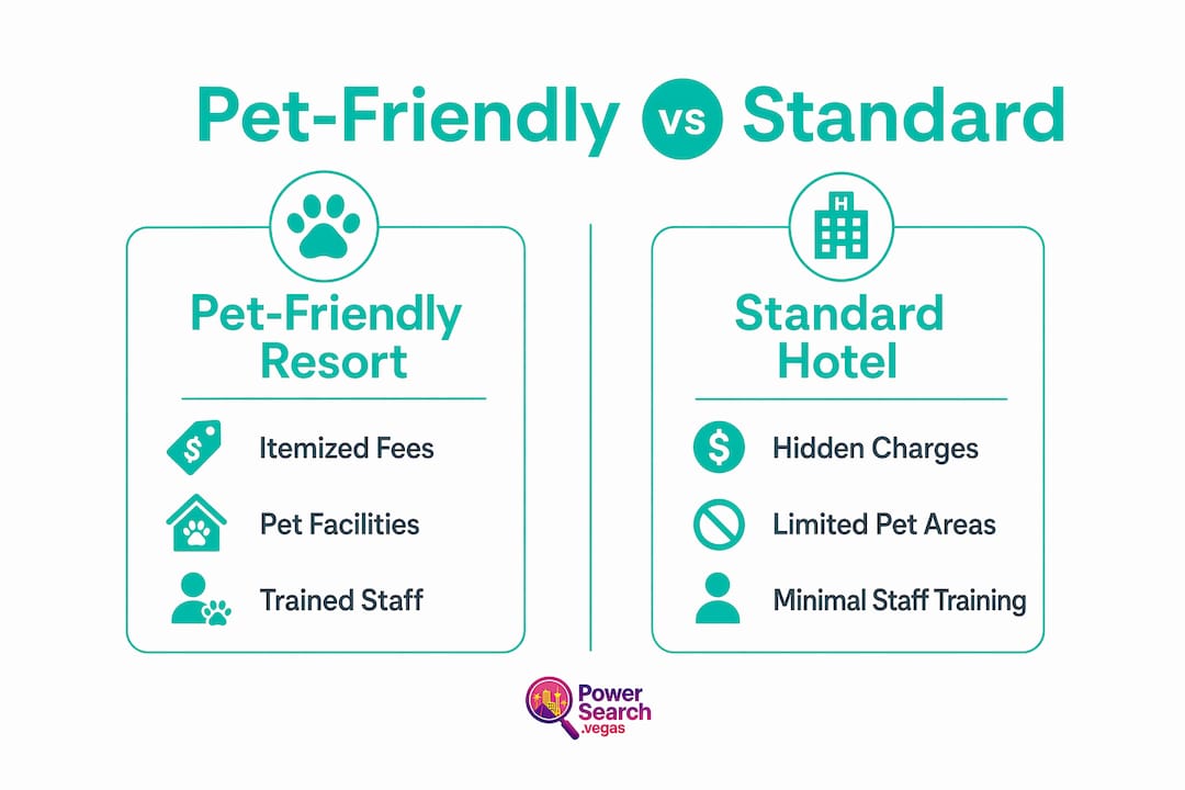 Comparison infographic of pet-friendly resorts and standard hotels