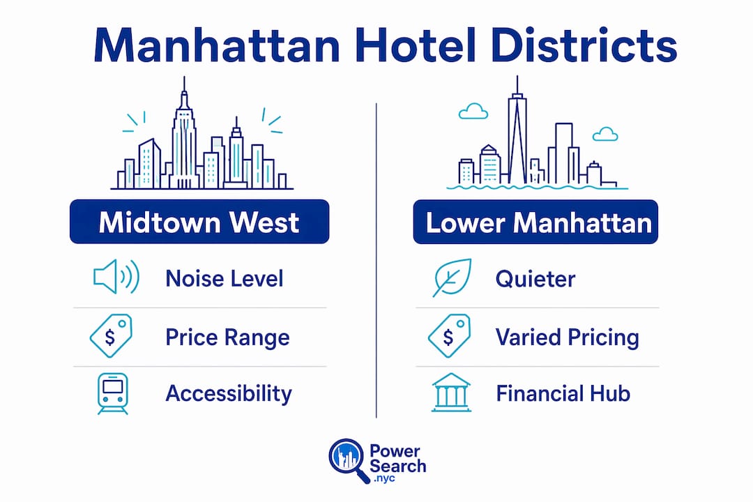 Infographic comparing Manhattan hotel districts