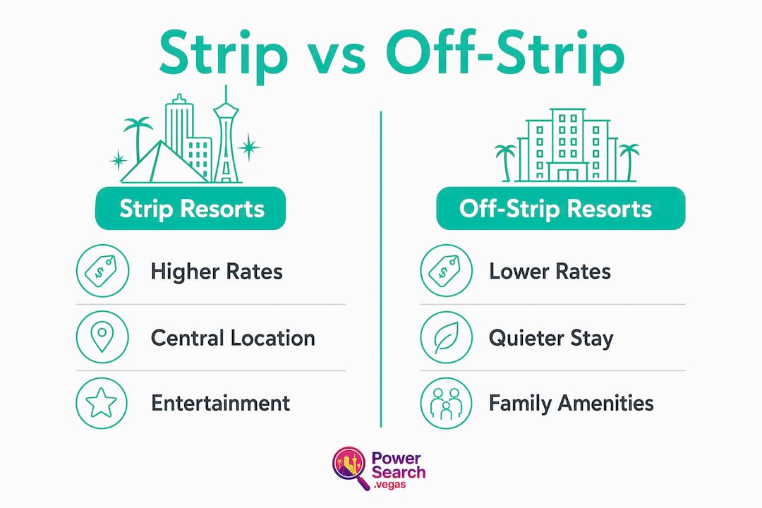Infographic comparing Strip and off-Strip family resorts