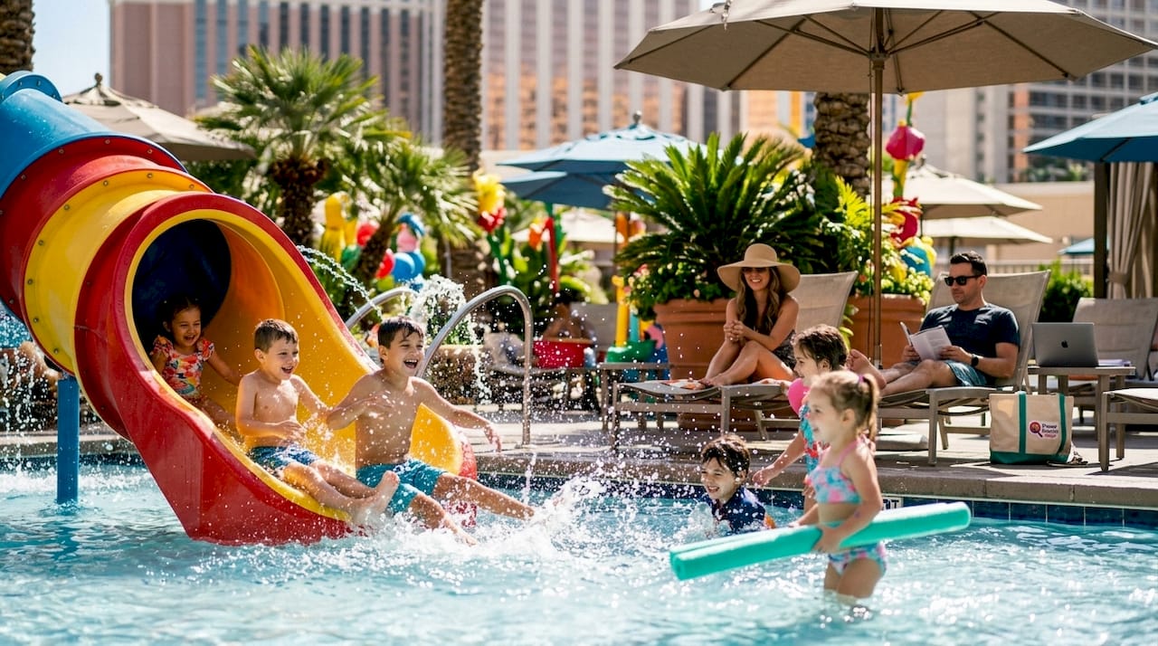 Children playing at family-friendly resort pool