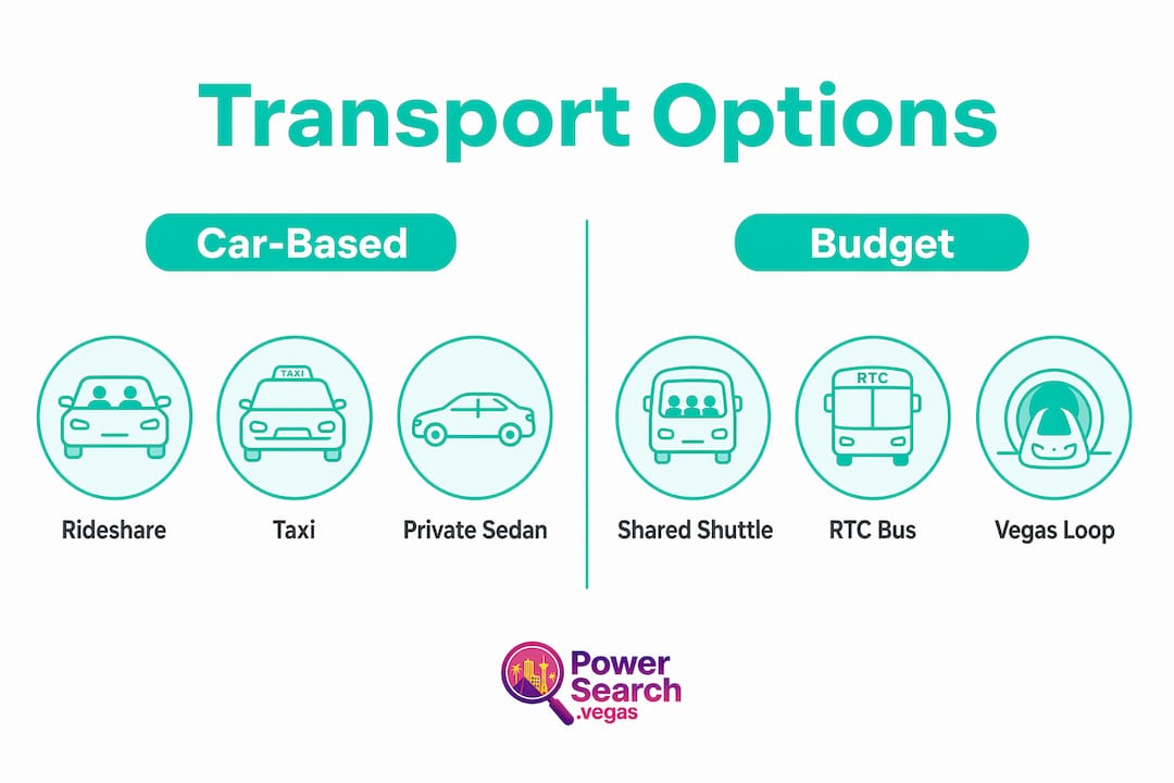 Infographic comparing car-based and budget Las Vegas transport options