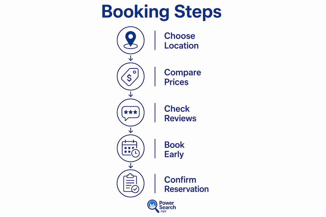 Infographic outlining NYC hotel booking steps