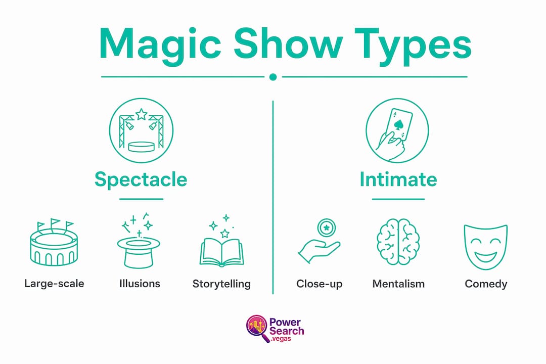 Infographic comparing spectacle and intimate magic shows
