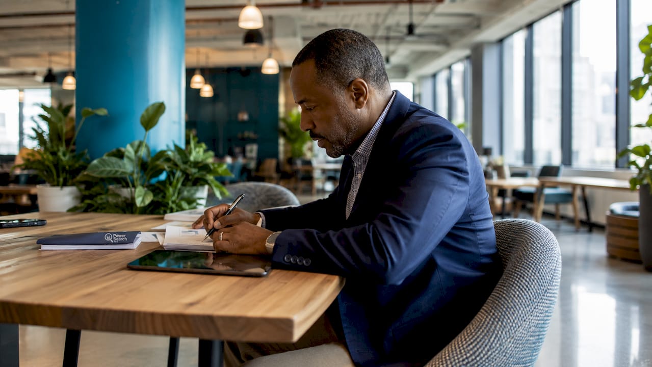 Businessman typing in WeWork office NYC