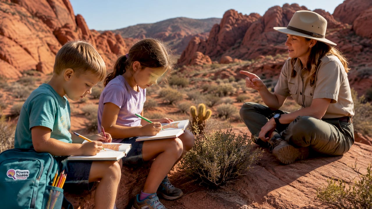 Children sketching nature at Red Rock Canyon
