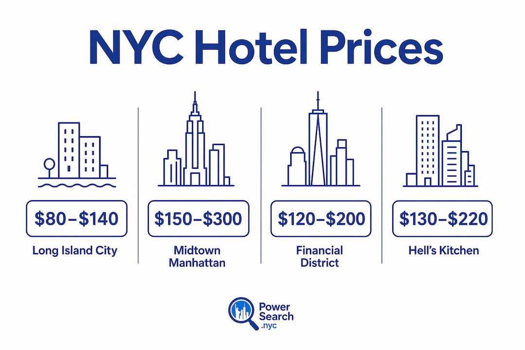 Infographic comparing NYC hotel price ranges