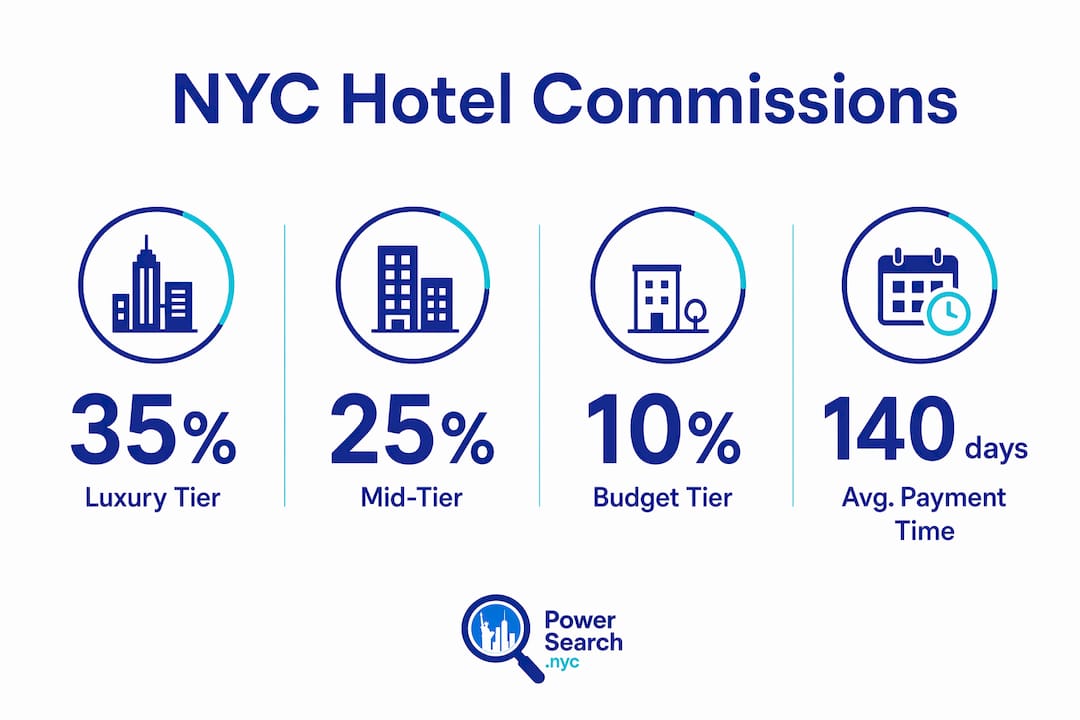 Infographic showing NYC hotel commission rates and payment times