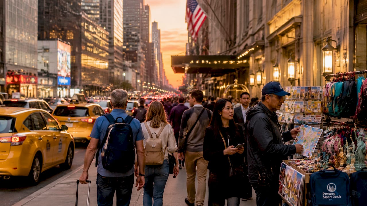 Midtown Manhattan hotel street busy scene