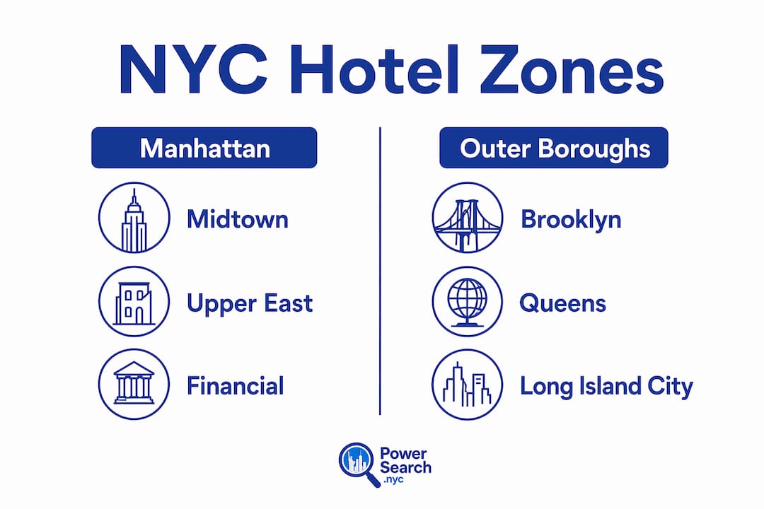 Infographic comparing Manhattan and outer borough hotel zones