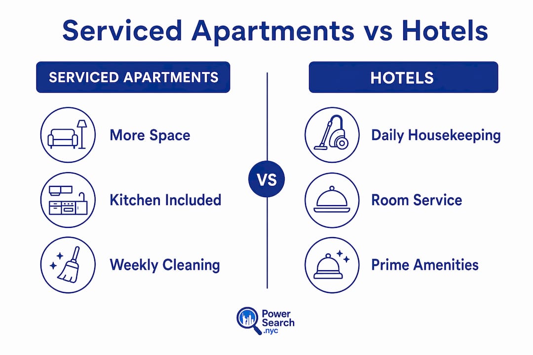 Comparison infographic of serviced apartments and hotels