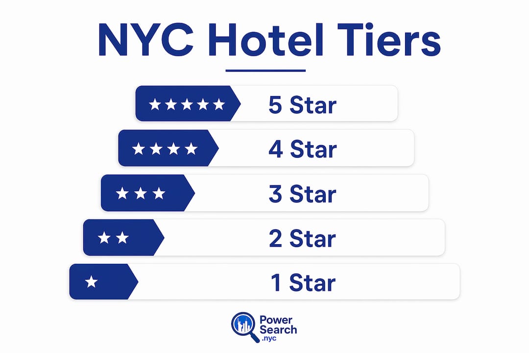 Infographic illustrating NYC hotel star tier hierarchy